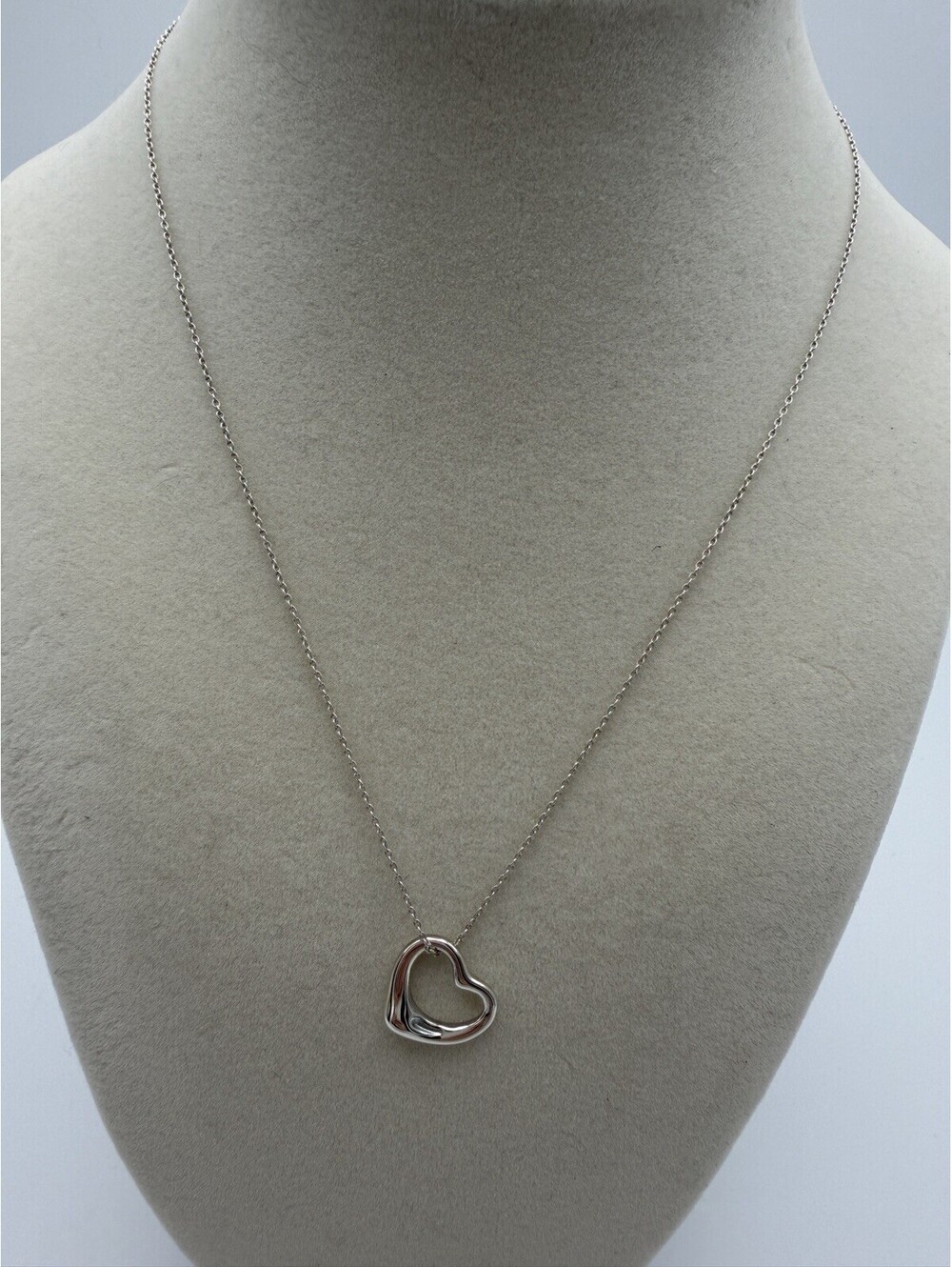 Authentic Tiffany & Co Elsa Peretti 16mm Open Heart Pendant Necklace 925 Silver